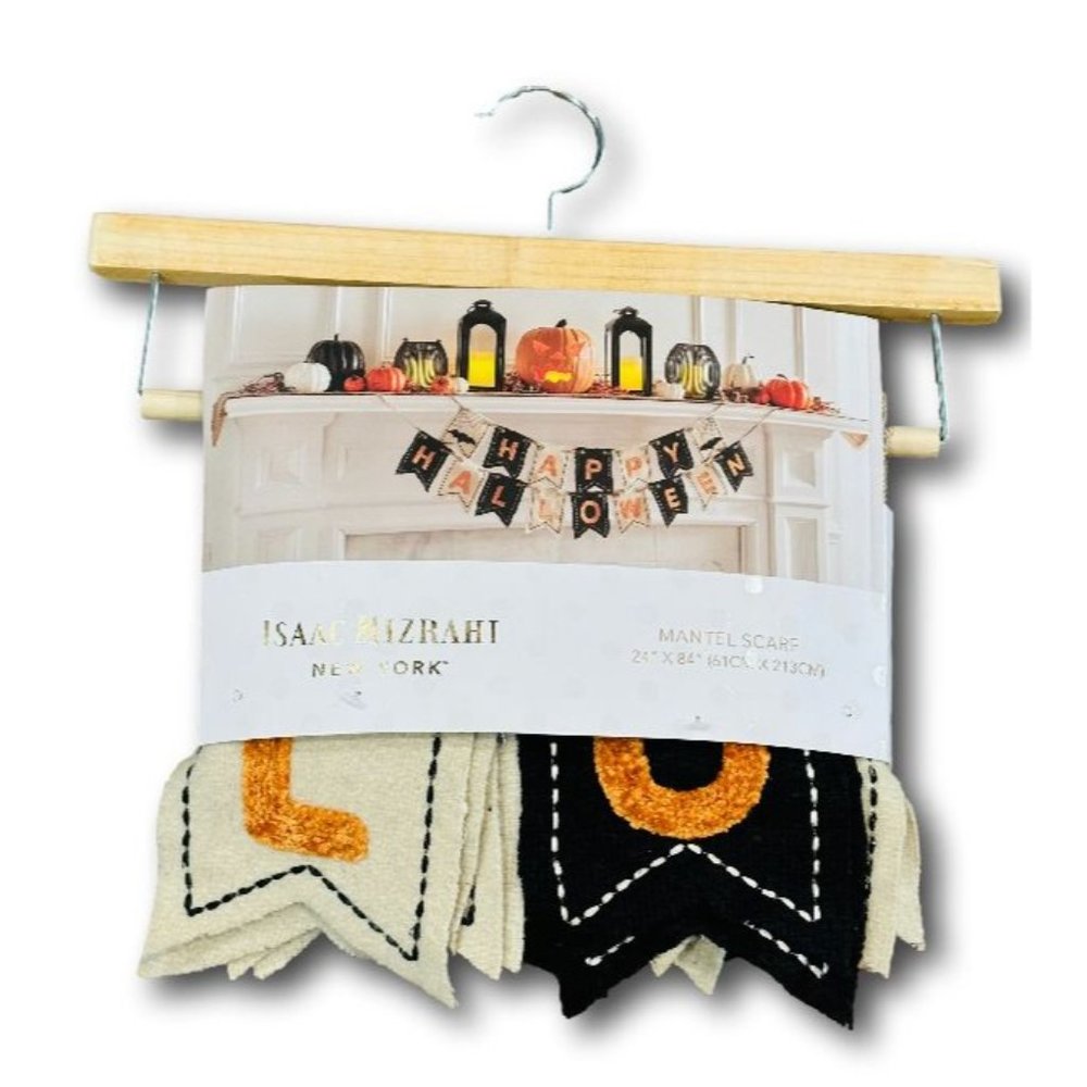 Isaac Mizrahi Mantel Scarf Happy Halloween Black Beige Orange Banner Decoration